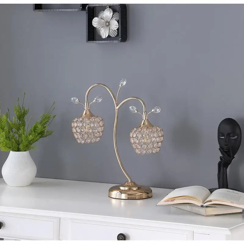 17.25" Rose Gold Floral Bell Glam Metal Table Lamp Elegant Design Lighting Fixture