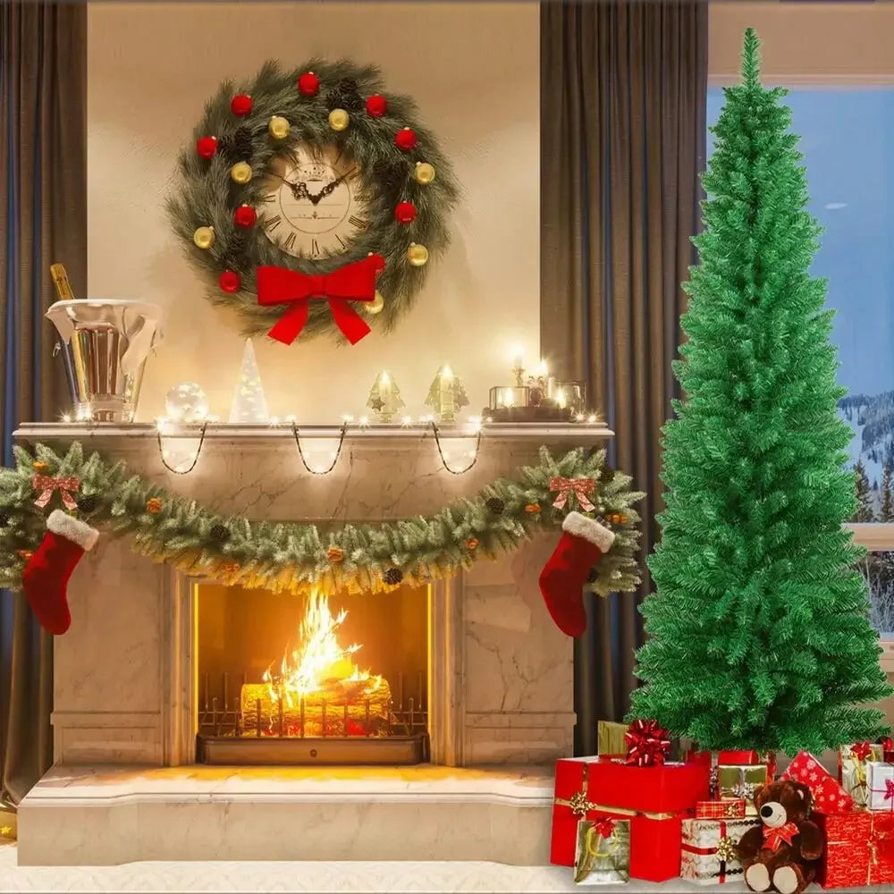 Pencil Christmas Tree 5/6/7 Feet with LED Lights, Artificial Pine Christmas Tree Decoration