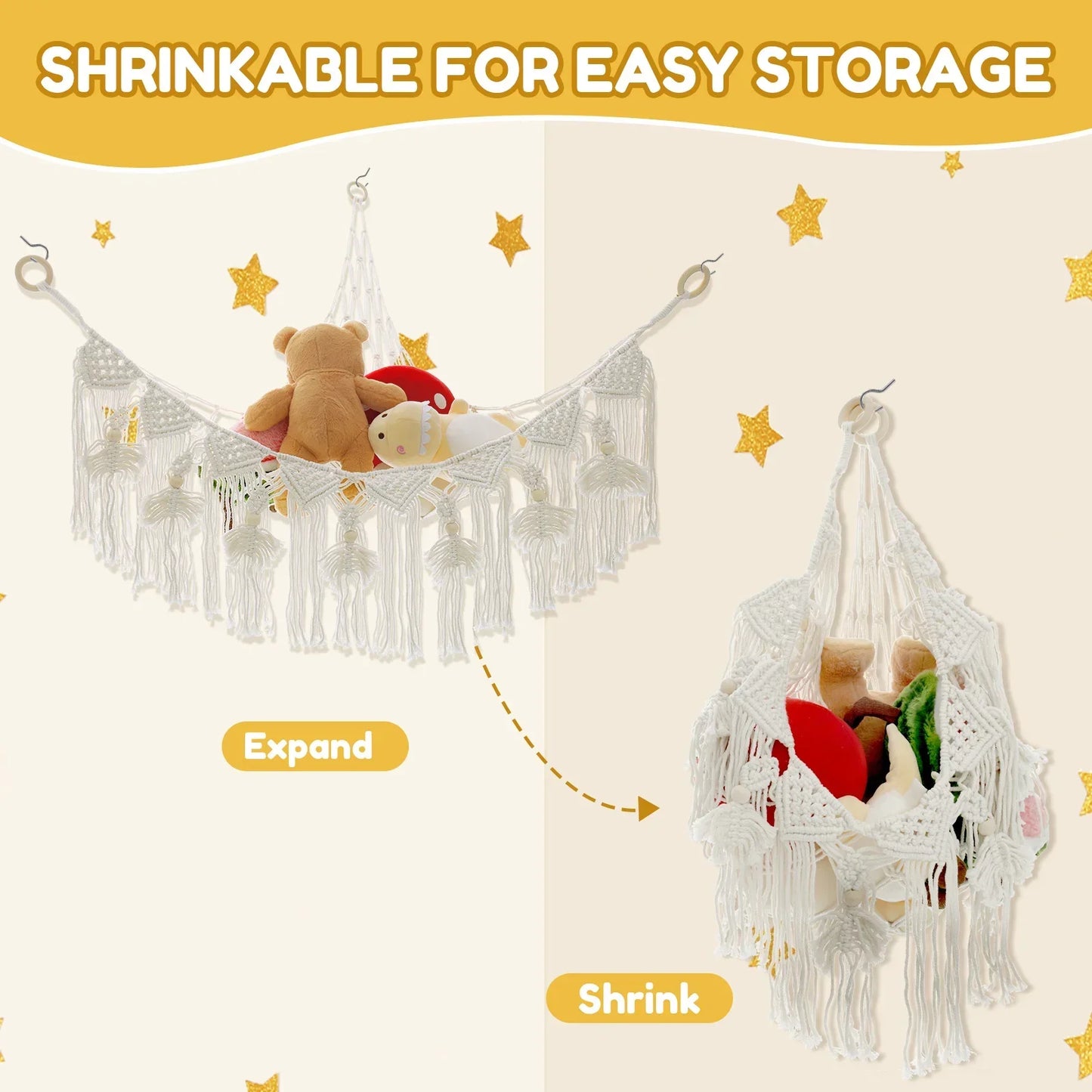 Stuffy Hammock Cotton Rope Stuffed Animal Toy Hammock Plush Toy Net Space Saving Toy Hammock Corner Hanging Stuff Toy Organizer