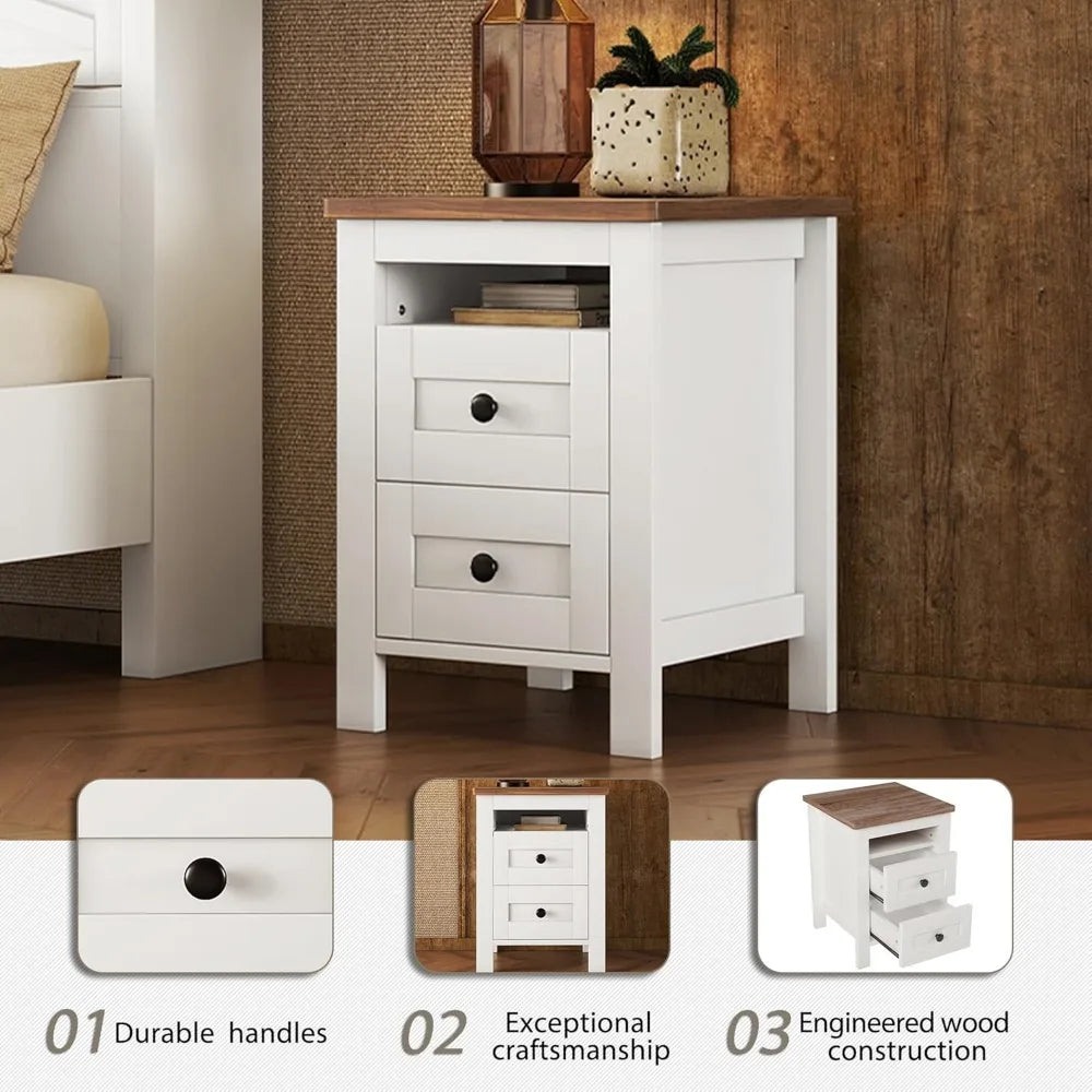 3-Pieces Bedroom Sets Queen Size Farmhouse Platform Bed with Double Sliding Door Storage Headboard, Storage Nightstand and Dress
