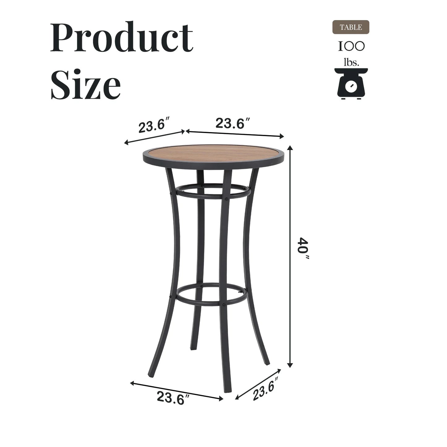Outdoor Bar Height Bistro Table, 40-Inch Patio Bar Table Bistro Dining Table Pub Table with Wooden-Like Table Top & Metal Frame