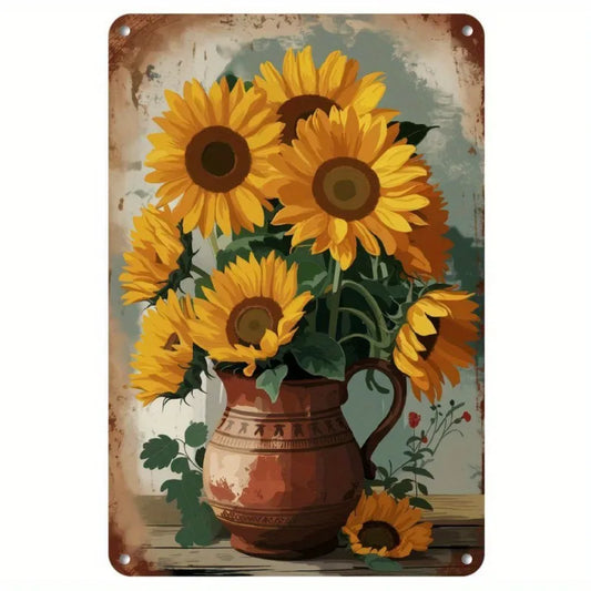 Rustic Sunflower Iron Wall Art Vase Waterproof Home Decor