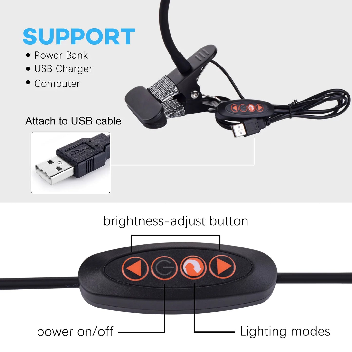 5W LED Clip on Desk Lamp with 3 Modes 11 Brightness  2M Cable Dimmer 14 Levels Clamp Table Lamp