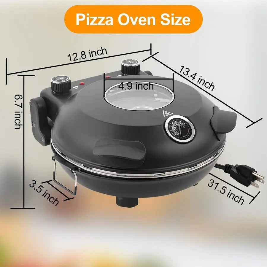 Oven Indoor, 12 Inch Retro Pizza Maker, Rapid Heating 800F, 1200W Glazed Ceramic Stone Electric Pizza Cooker, Twobutton Precise