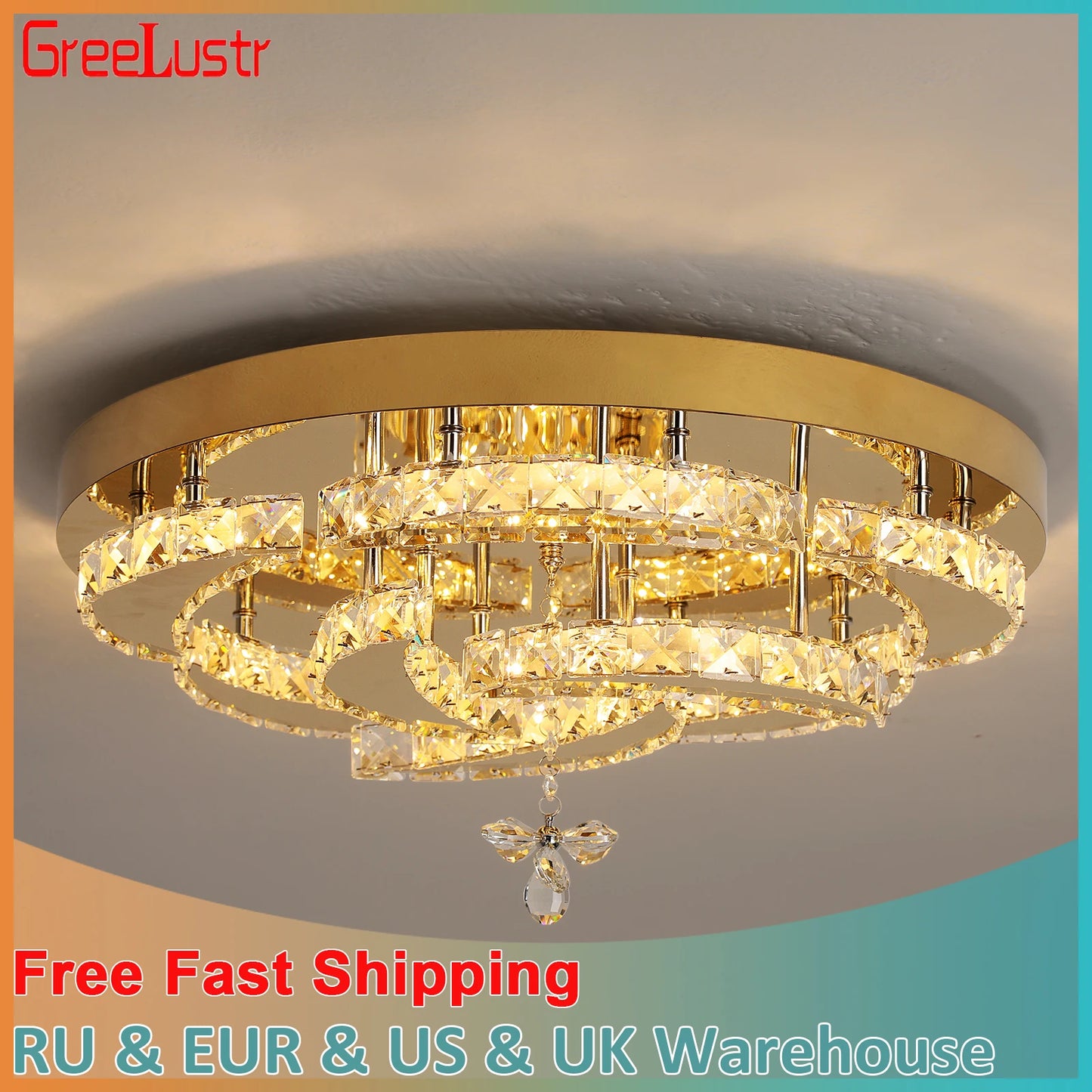 Flower Led Ceiling Lamp Modern Crystal Drop Chandelier Pendant Light Ceiling Light Home Decor Fixtures Living Room RC Dimming