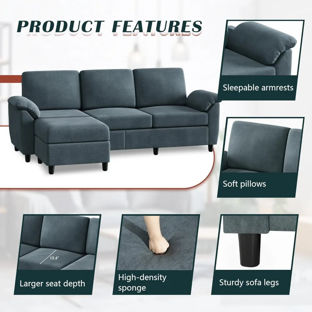 Modern Convertible Sectional Sofa Couch with Removable Pillows
