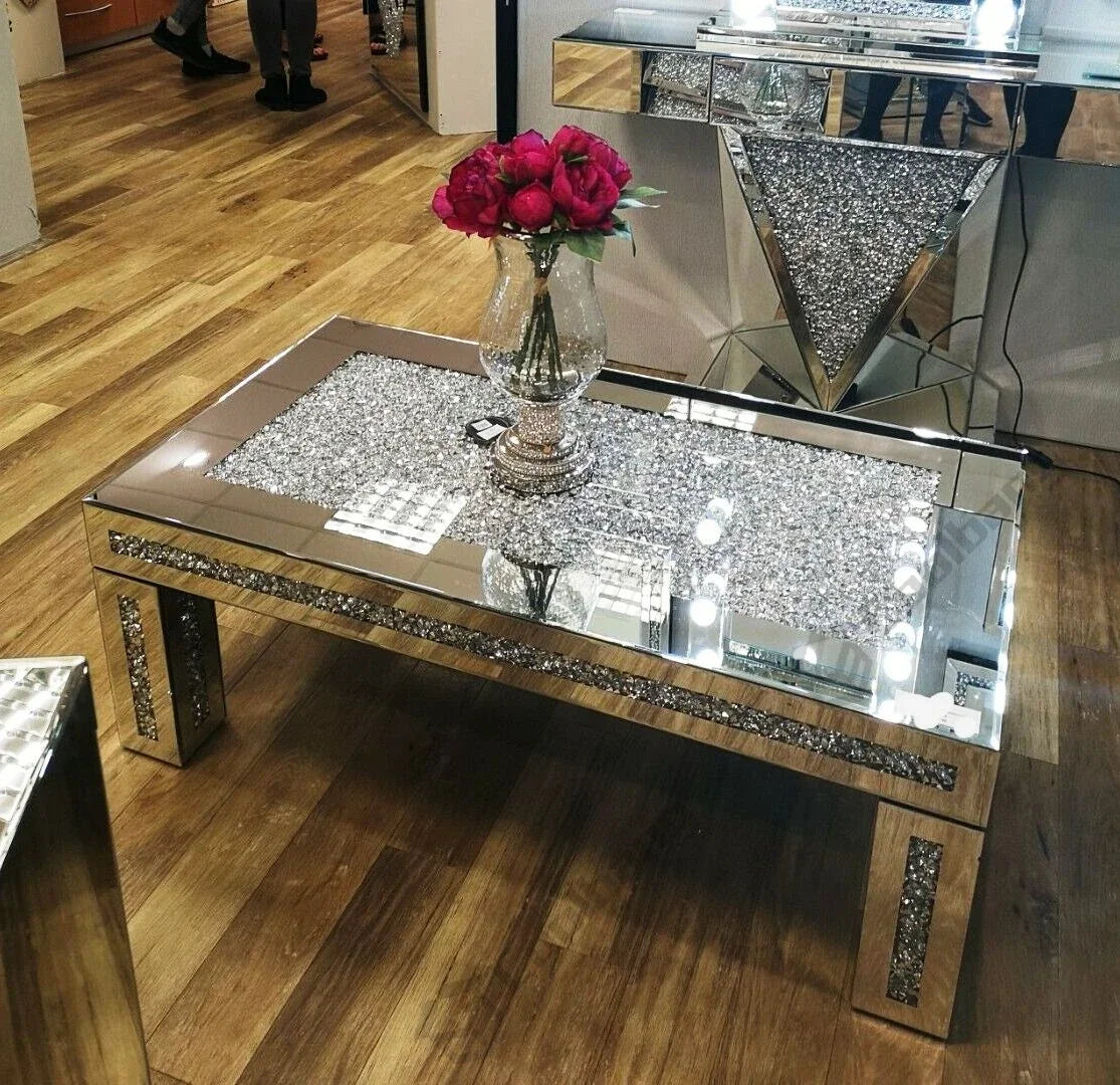 Coolbang Crushed Diamond Glass Coffee Table For Living Room