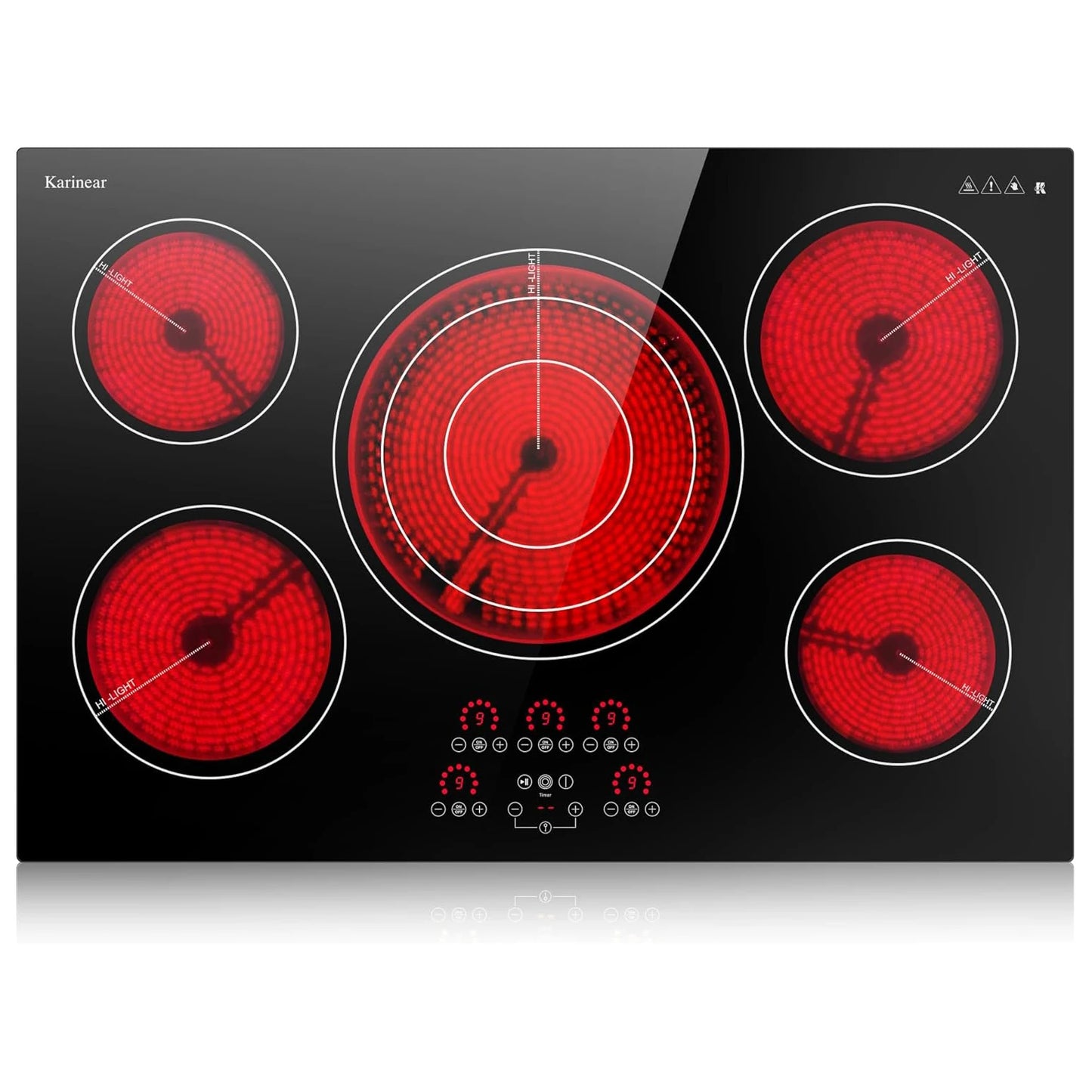 Karinear Electric Ceramic Cooktop Five Burners With Timer