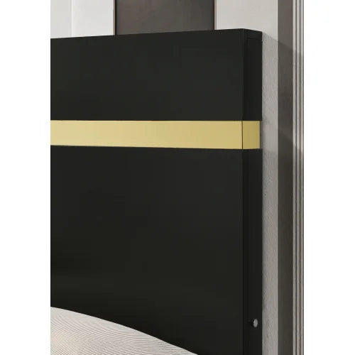 Modern Black Bedroom Set Queen Bed With LED Nightstands