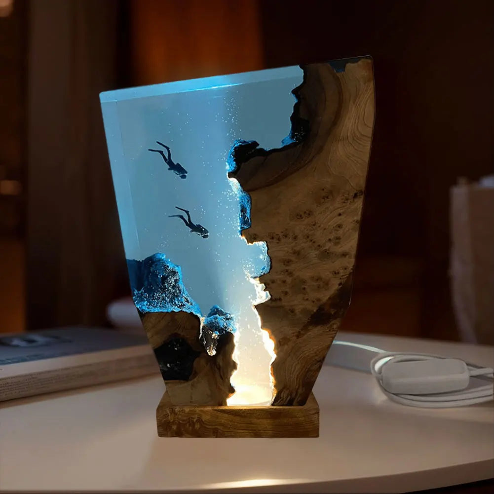 Diving Cave Exploration Theme Night Light USB Charge Deep Sea Diver Night Light Table Decoration Lamp Bedroom Office Desk Decor
