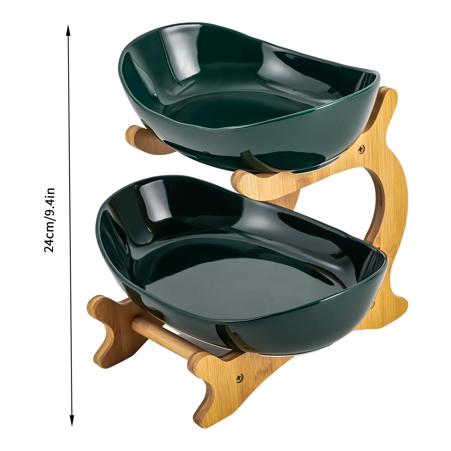 2-Tier Ceramic Fruit Bowl Set Fruit Basket Bamboo Frame & Lead-Free Glaze Fruit Display Bowl for Kitchen/Dining Table Decor