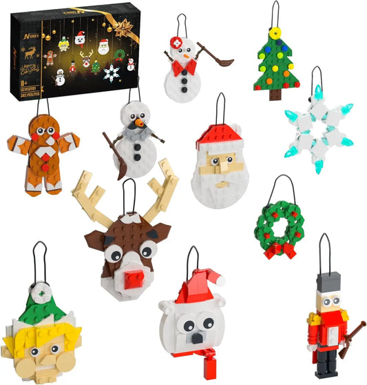 Christmas Ornaments Building Kit, Christmas Tree, Wreath, Santa, Snowman, Gingerbread, Reindeer, Nutcrackers, Snowflake 11-in-1