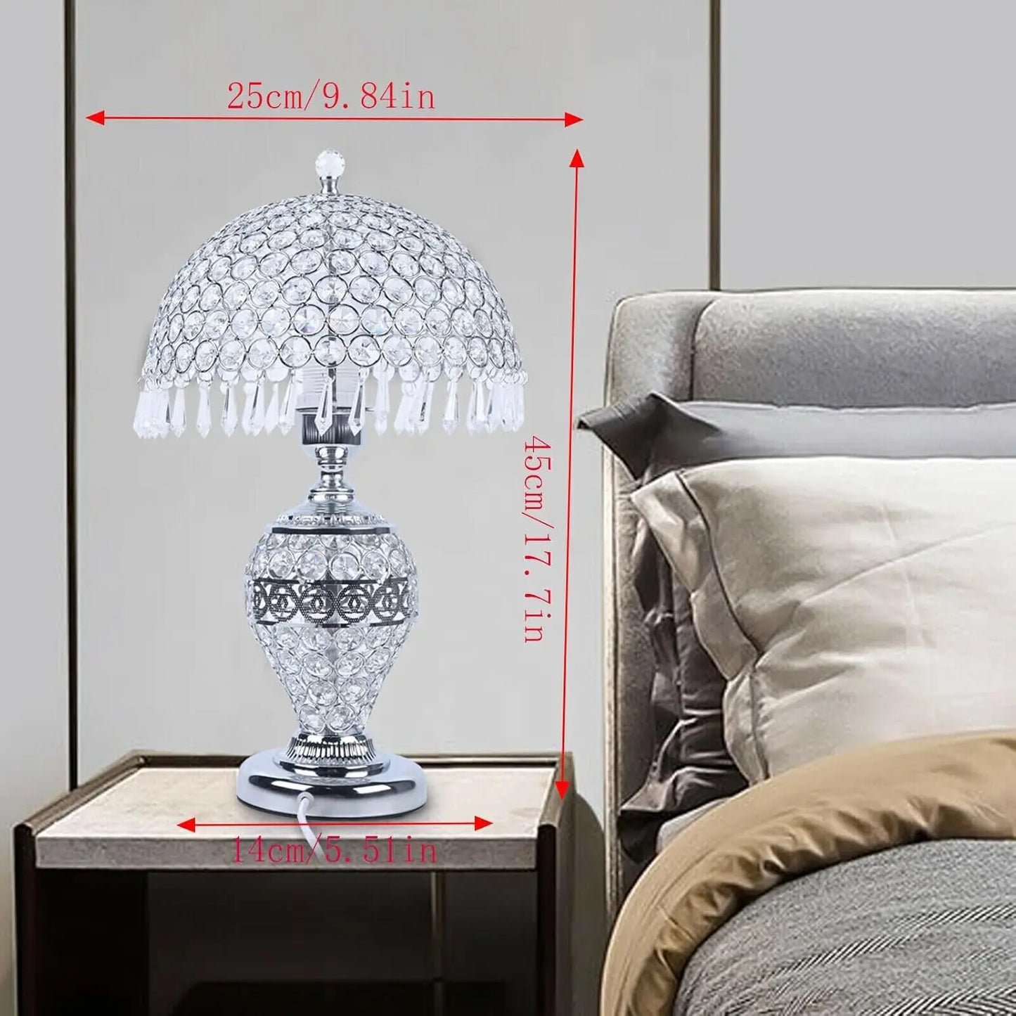 Crystal Table Lamp, Bedside Lamp Decorative Nightstand Lamp with Double Button Switch,  Bedside Light Lighting E26