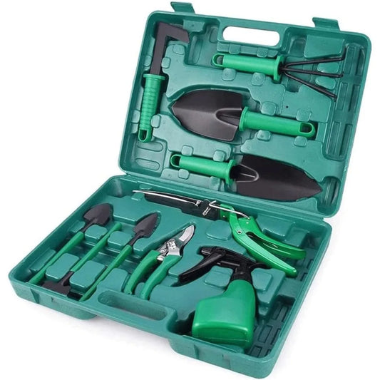 Garden Tools Set, 10 Pieces Gardening Tools with, Trowel Rake Weeder Pruner Shears Sprayer, Garden Hand Tools with Carrying Case