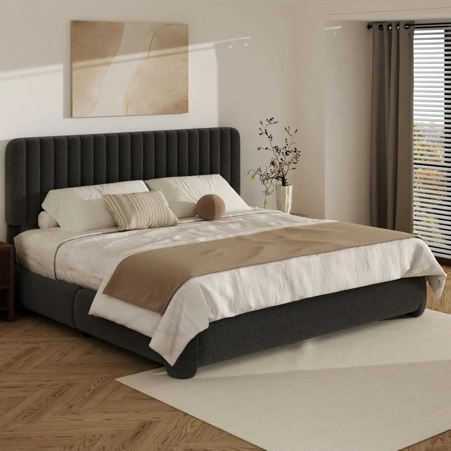 ZHUXIANG Cloud Bed Frame Boucle Platform Headboard