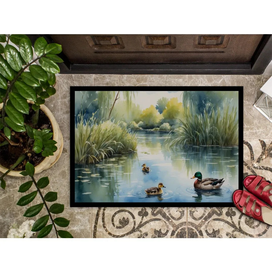 Ducks by the Pond Doormat Front Door Mat Indoor Outdoor Rugs for Entryway Non Slip Washable Low Pile 24H X 36W