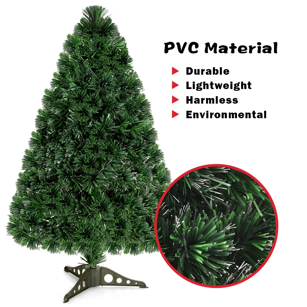 3Ft Pre-Lit Fiber Optic Artificial PVC Christmas Tree Tabletop w/ Plastic Stand