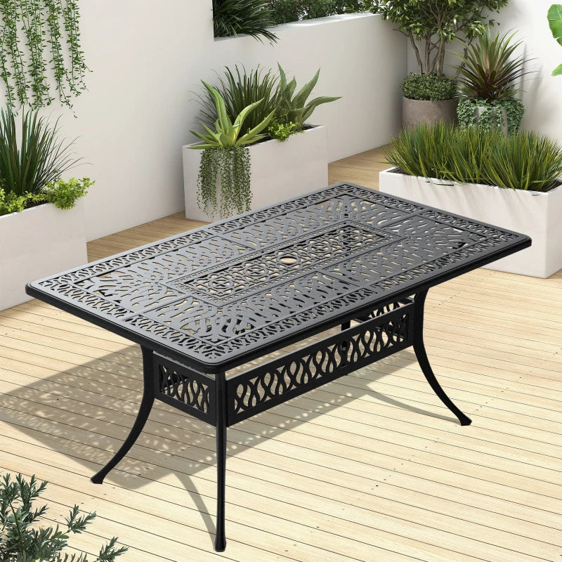 Elegant Cast Aluminum Patio Dining Table with Umbrella Hole