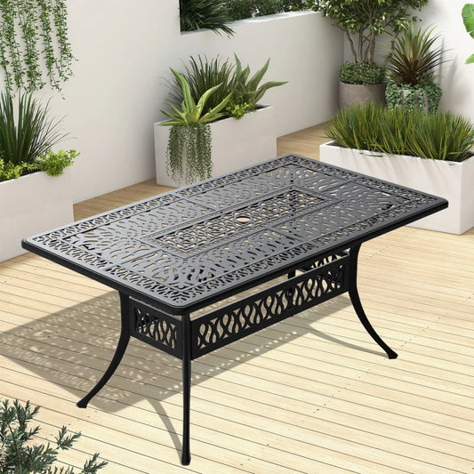 Elegant Cast Aluminum Patio Dining Table with Umbrella Hole