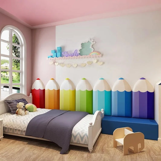 3D Anti-Collision Padded Panels, Peel & Stick Headboard, Playroom & Nursery Sensory Wall Stickers (Dark Blue, 12)
