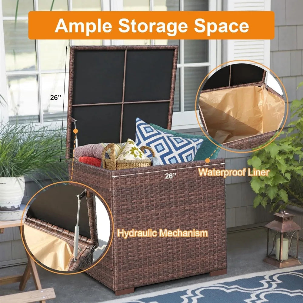 Super Patio 8 Pieces Outdoor Patio Furniture Set, Wicker Patio Conversation Sets with Storage Box, Rattan Outdoor Sectional Sofa