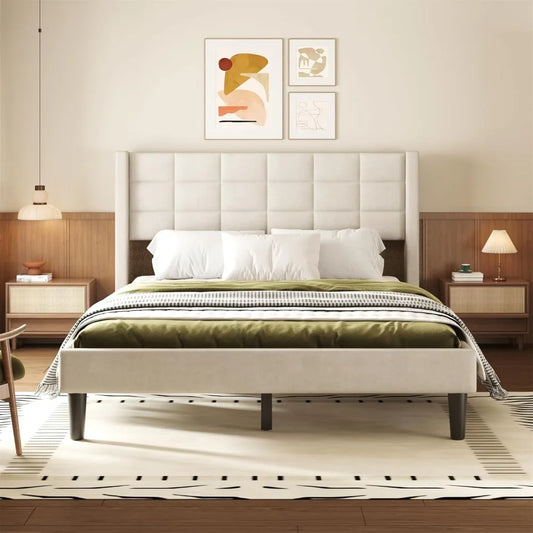 Upholstered Platform Bed Frame With Stitching Headboard