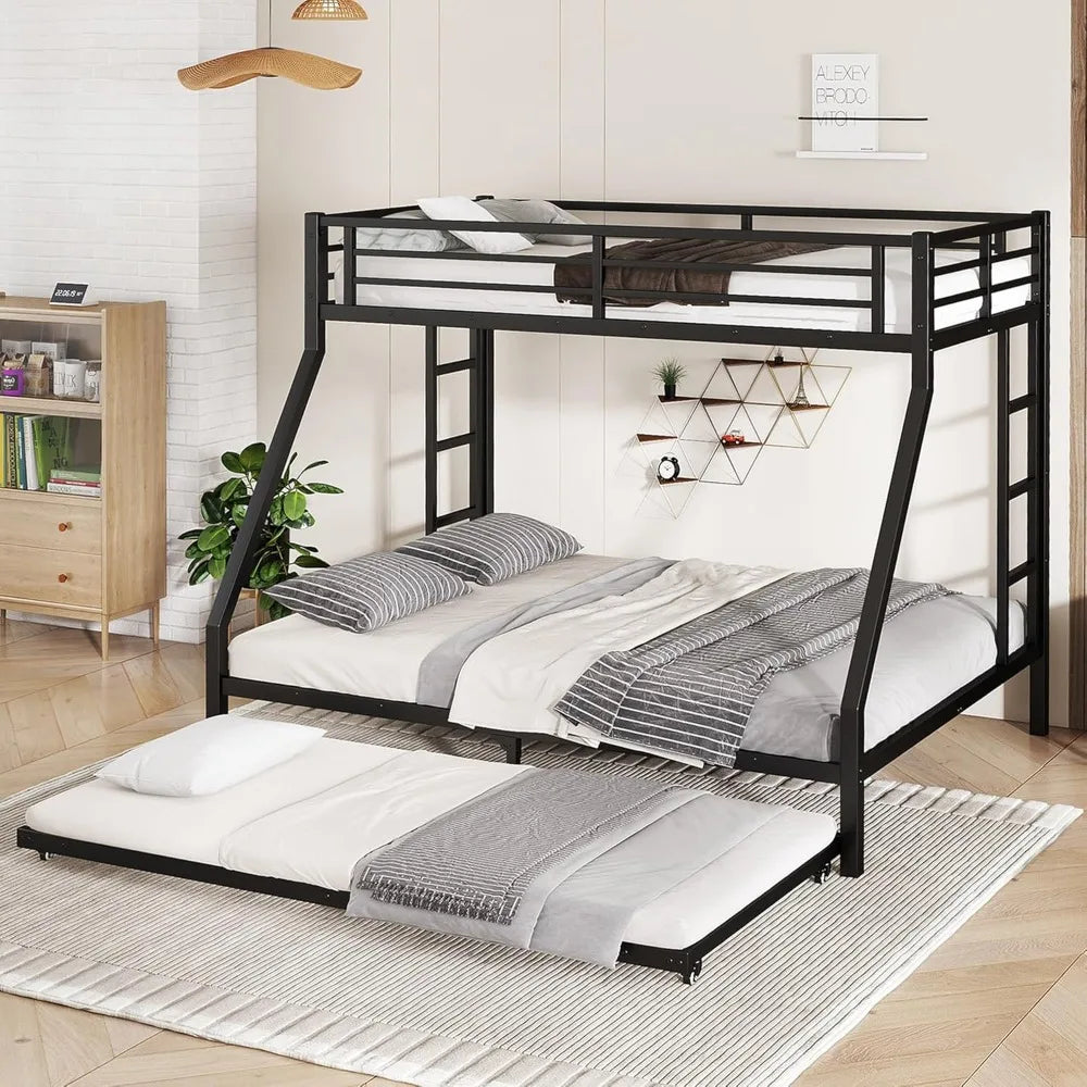 Harper And Bright Metal Bunk Bed With Trundle And Guardrail