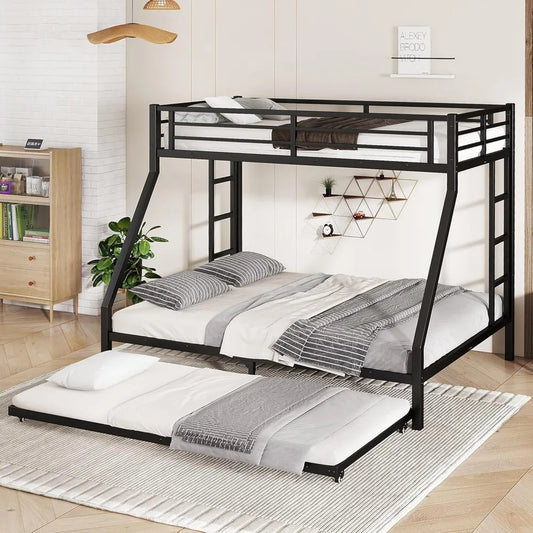 Harper And Bright Metal Bunk Bed With Trundle And Guardrail