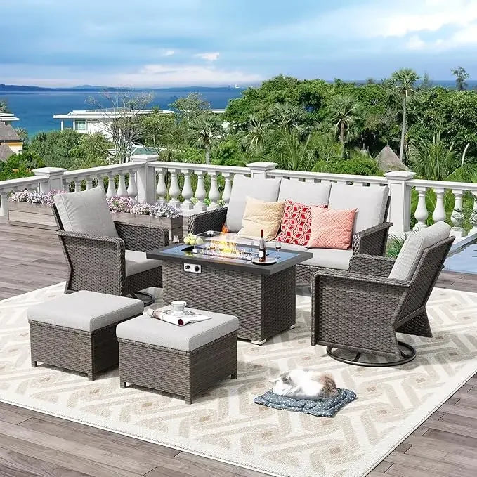 Modern 6-Piece Outdoor Patio Furniture Set with Fire Pit