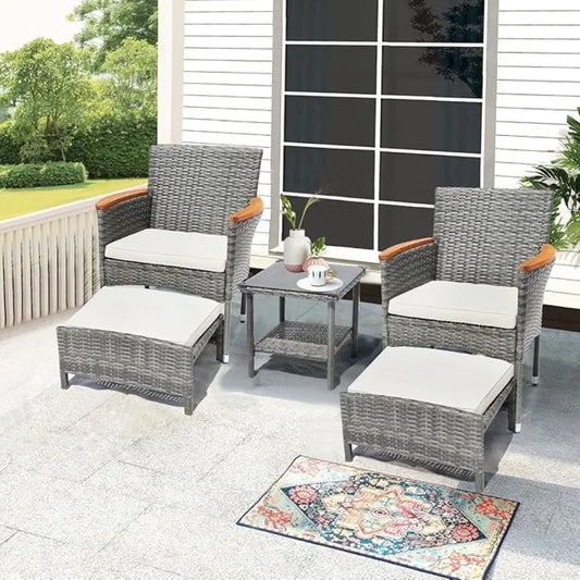 Outdoor Patio Furniture Set with Table & ottoman, 5 Piece Wicker Patio Sets with cushion, Outdoor Furniture Patio Set