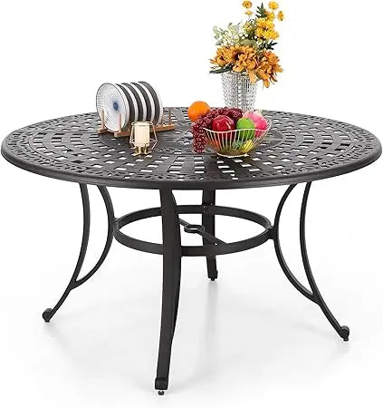 Cast Aluminum Patio Dining Set for 6 Person, 7 Piece Outdoor Patio Set with 54" Dia Cast-Top Aluminum Table(2.1" Umbrella Hole)