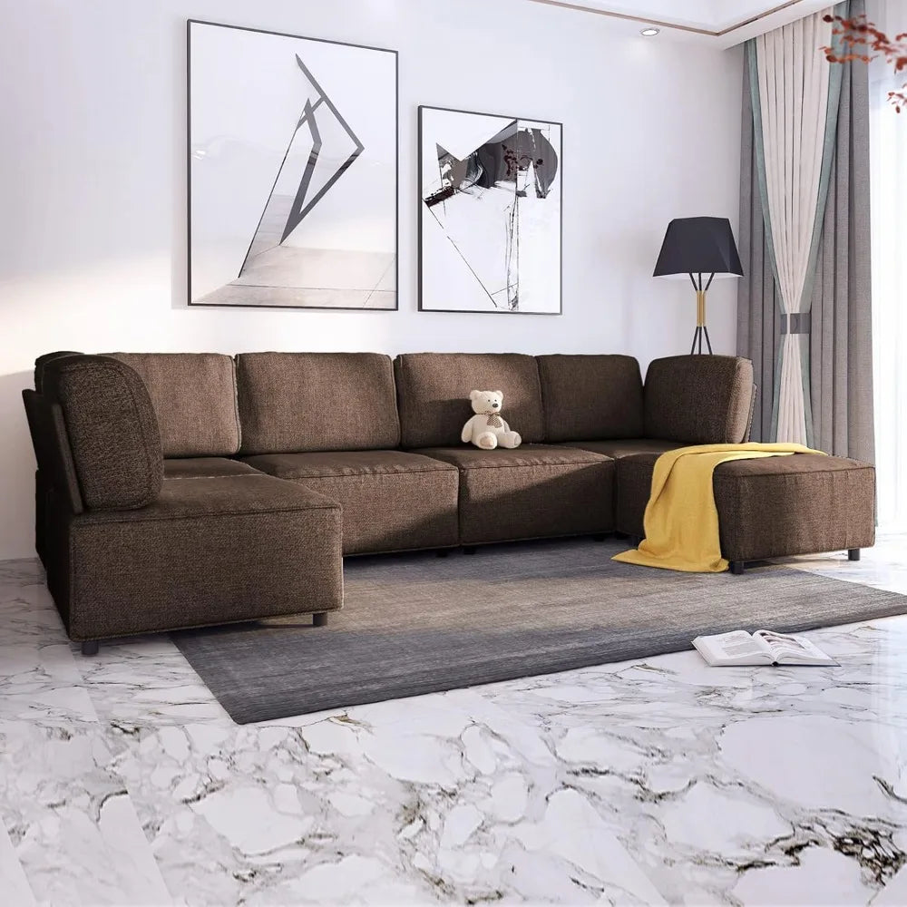 120" Sectional Sofa for Living Room,U Shaped Modular Sofa Couch with Ottoman, 6-Seat Oversized Sleeper Sofas Deep Seat