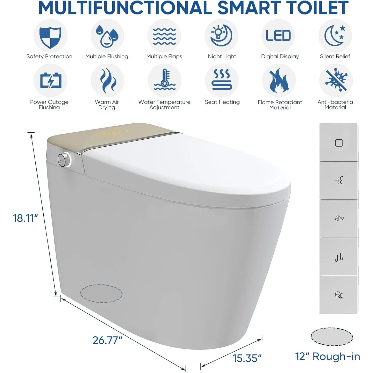 Smart Toilet Bidet With Auto Open Close Heated Premium Seat