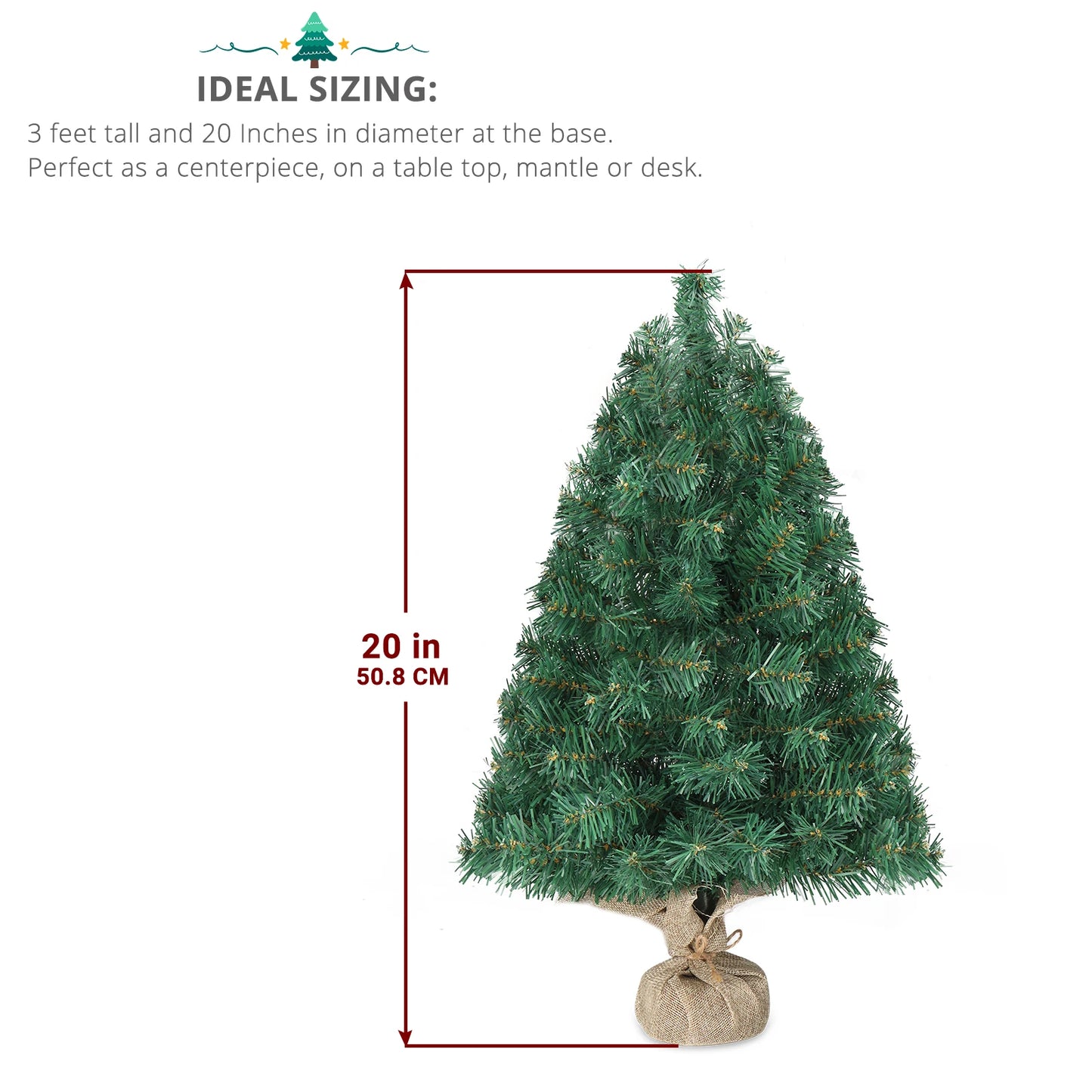 20 in Pre-lit Artificial Mini Christmas Tree, Tabletop Small Xmas Pine Tree with Ornaments and 30 Warm Lights Battery Operated