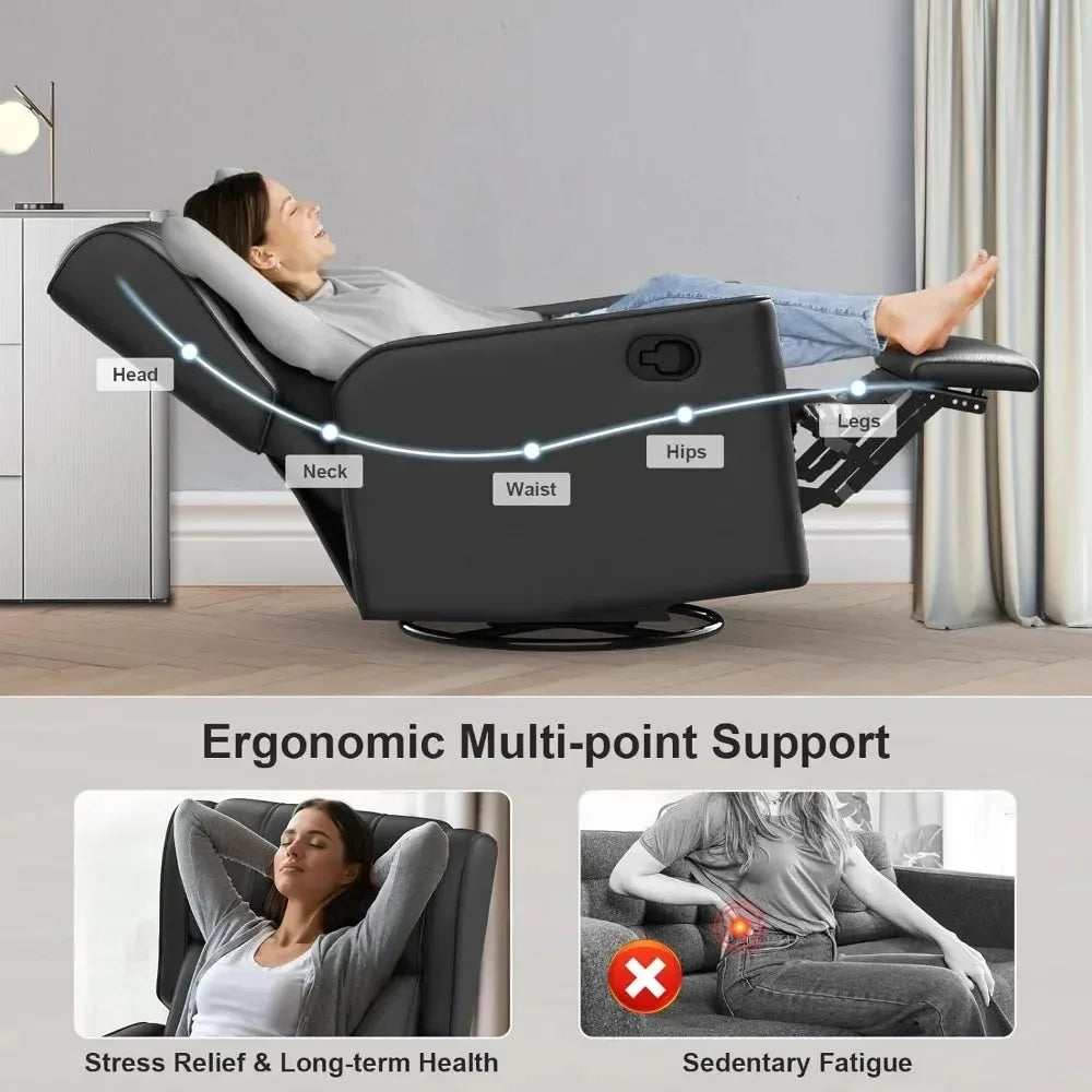 Recliner Chair, 360 Swivel Rocker Chair for Adults, Elegant Rocking Recliner for Small Spaces, Upholstered Leather Glider