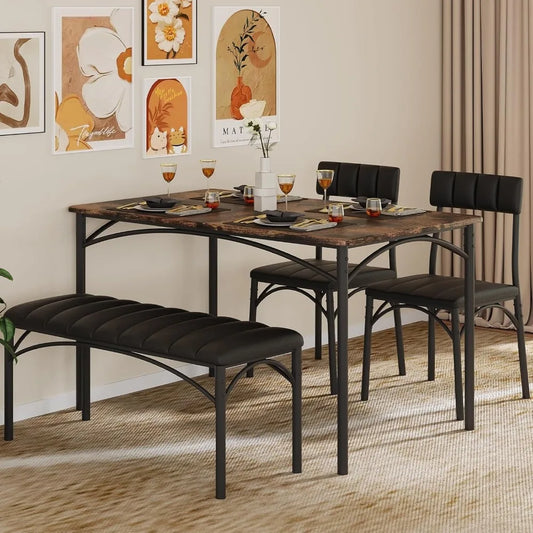 WINNER Dining Table Set for 4, Kitchen Table with Upholstered Bench and 2 Chairs, Dining Room Table Set for Small Space