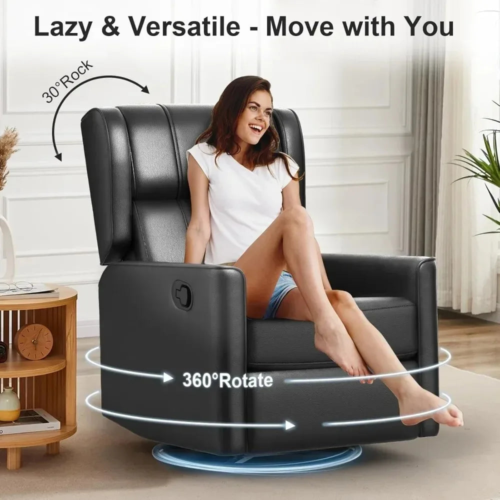 Recliner Chair, 360 Swivel Rocker Chair for Adults, Elegant Rocking Recliner for Small Spaces, Upholstered Leather Glider