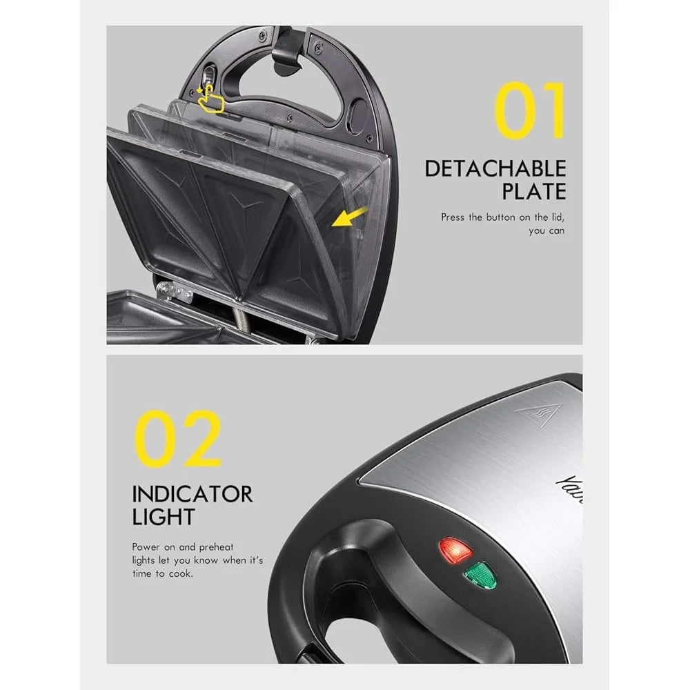 XMSJ 3 In 1 Sandwich Maker Waffle Toaster Grill Nonstick