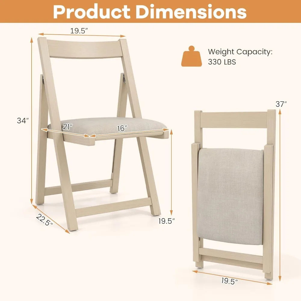 Set of 4 Folding Dining Chairs, Modern Design with Cushioned Seats and Rounded Backs, Rubberwood Frame, Space-Efficient