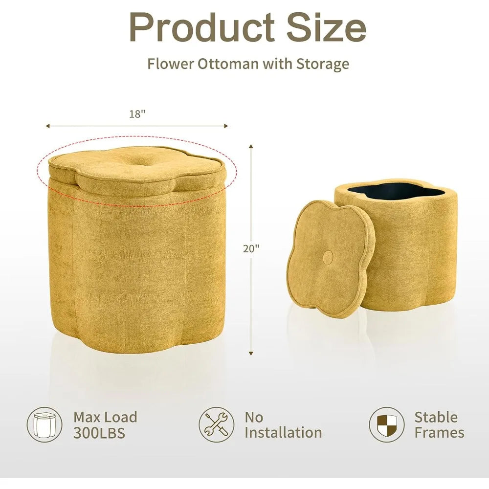 HUANZHUANG Flower Foot Rest Ottoman With Storage Chenille