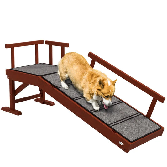 PawHut Dog Ramp Dog Stairs for Small Medium Large Dogs Pet Ramp for Bed or Couch with Removable Guardrails NonSlip Surface 49 L