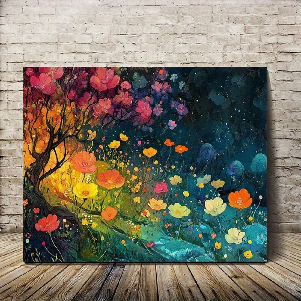 Floral And Tree Landscape Wall Art Print For Home Decor