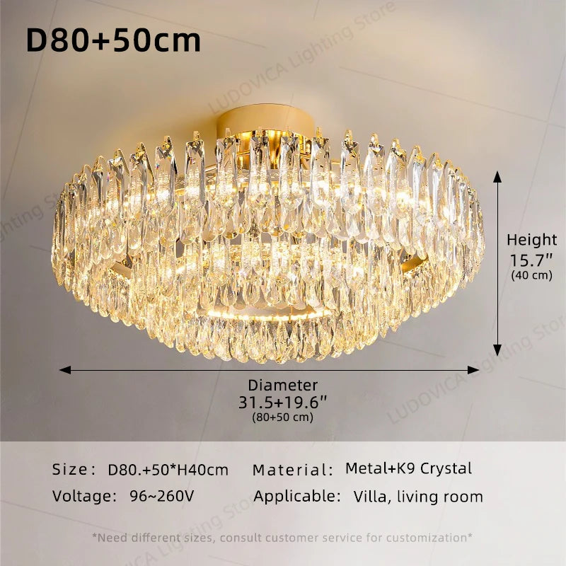 Nordic Luxury Crystal Ceiling Lamp Villa Large Hall Living Room Dining Room Ceiling Light Interior Home Decor Fixture