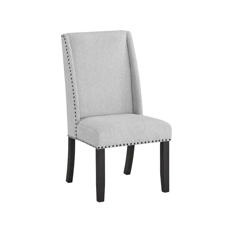 Contemporary 5pc Dining Set with White Marble Round Table, Dove Gray Upholstered Wingback Chairs, Black Solid Wood Finish for