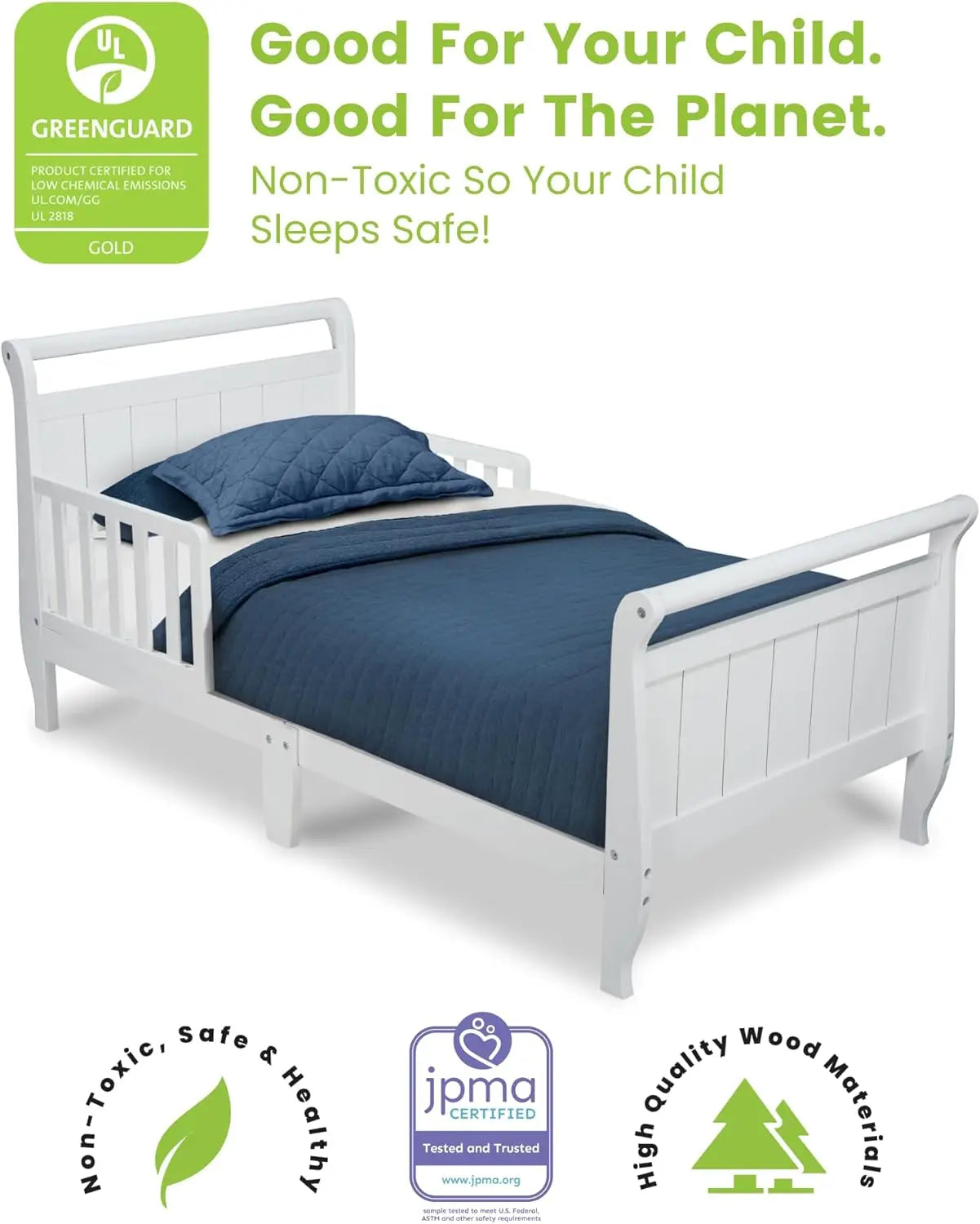 Children Wood Sleigh Toddler Bed, White