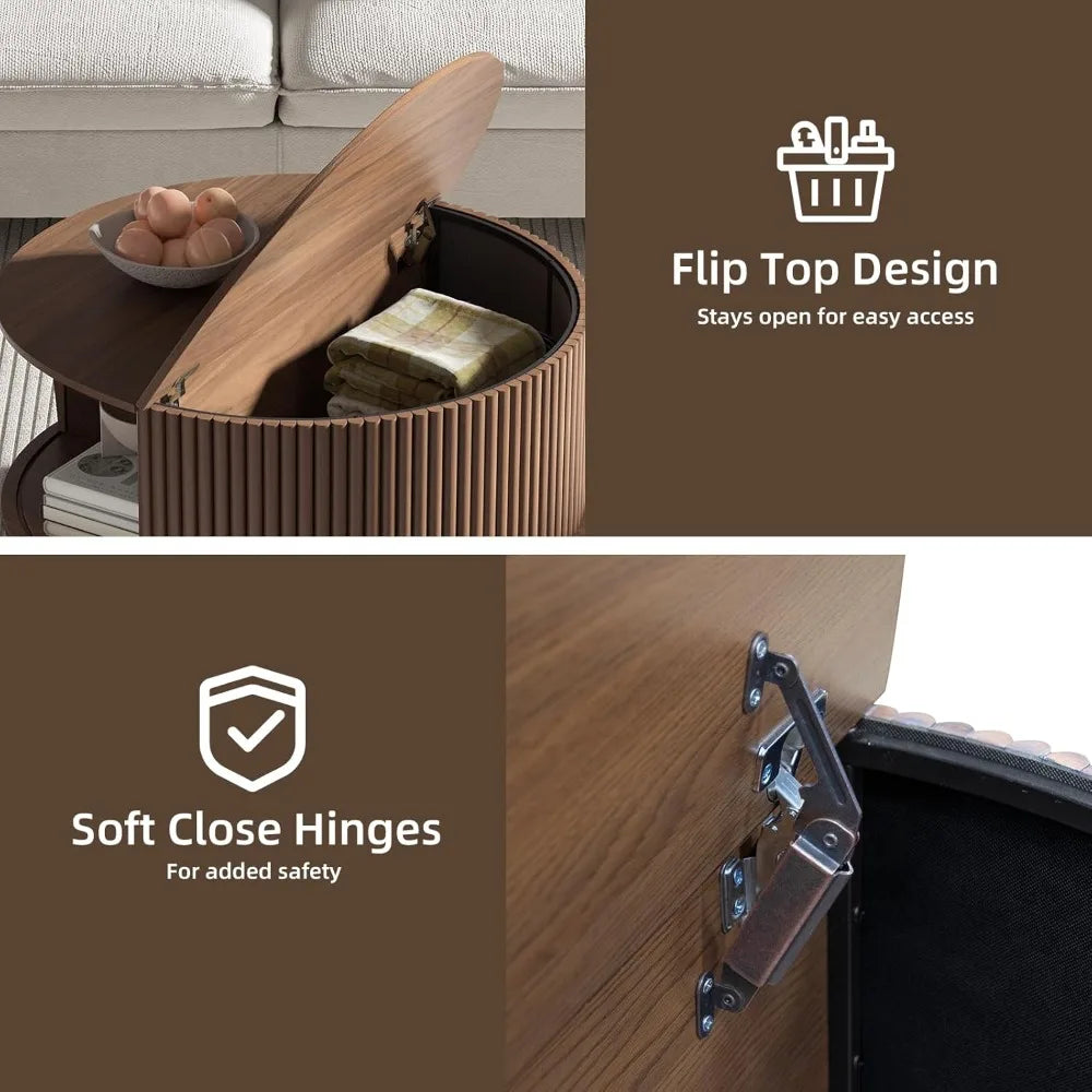 Coffee Table with Storage, Fluted Center Table with Sliding Cabinet Door, 31.5 Small Center for Home Small Space Living Room