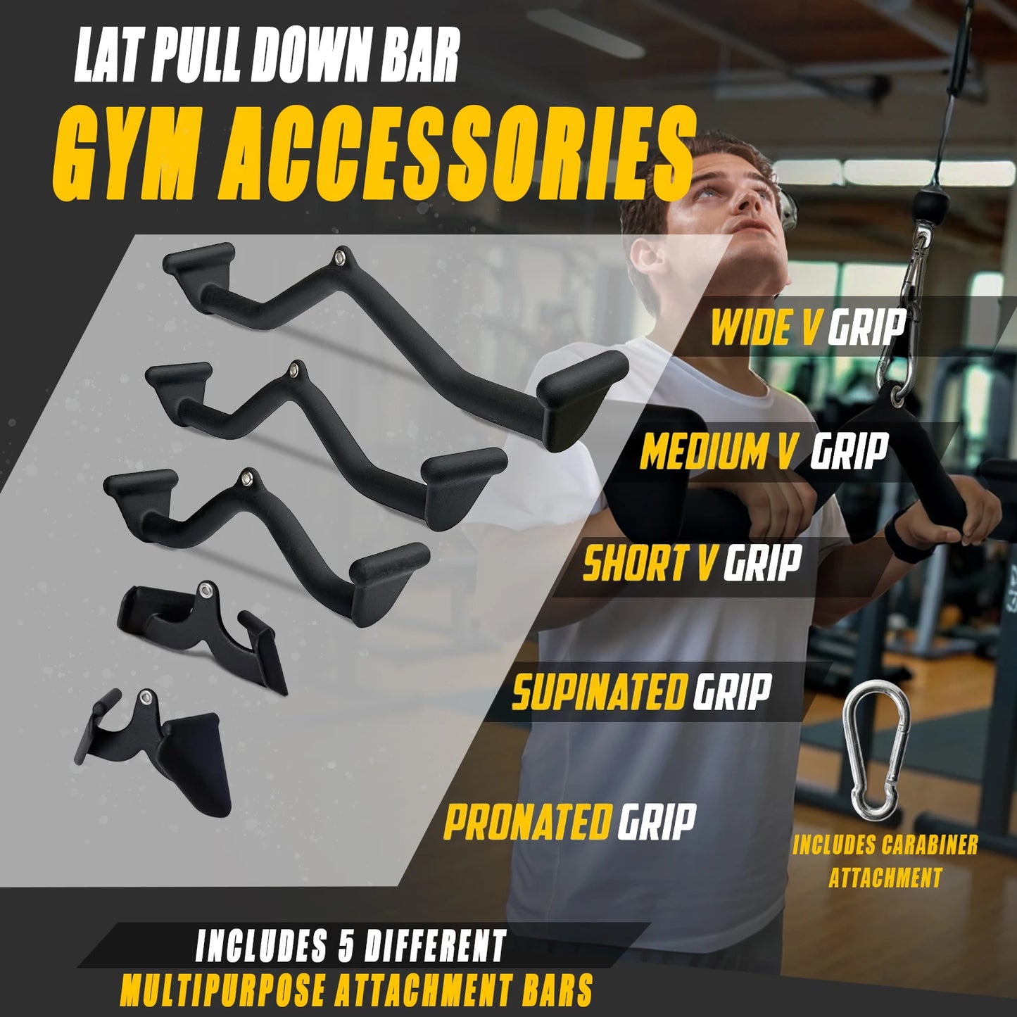 Lat Pull Down Bar T bar Row Attachment，V Bar Tricep Lat Pulldown Attachments, Back Strength Training Bar for Home Gym Exercise C