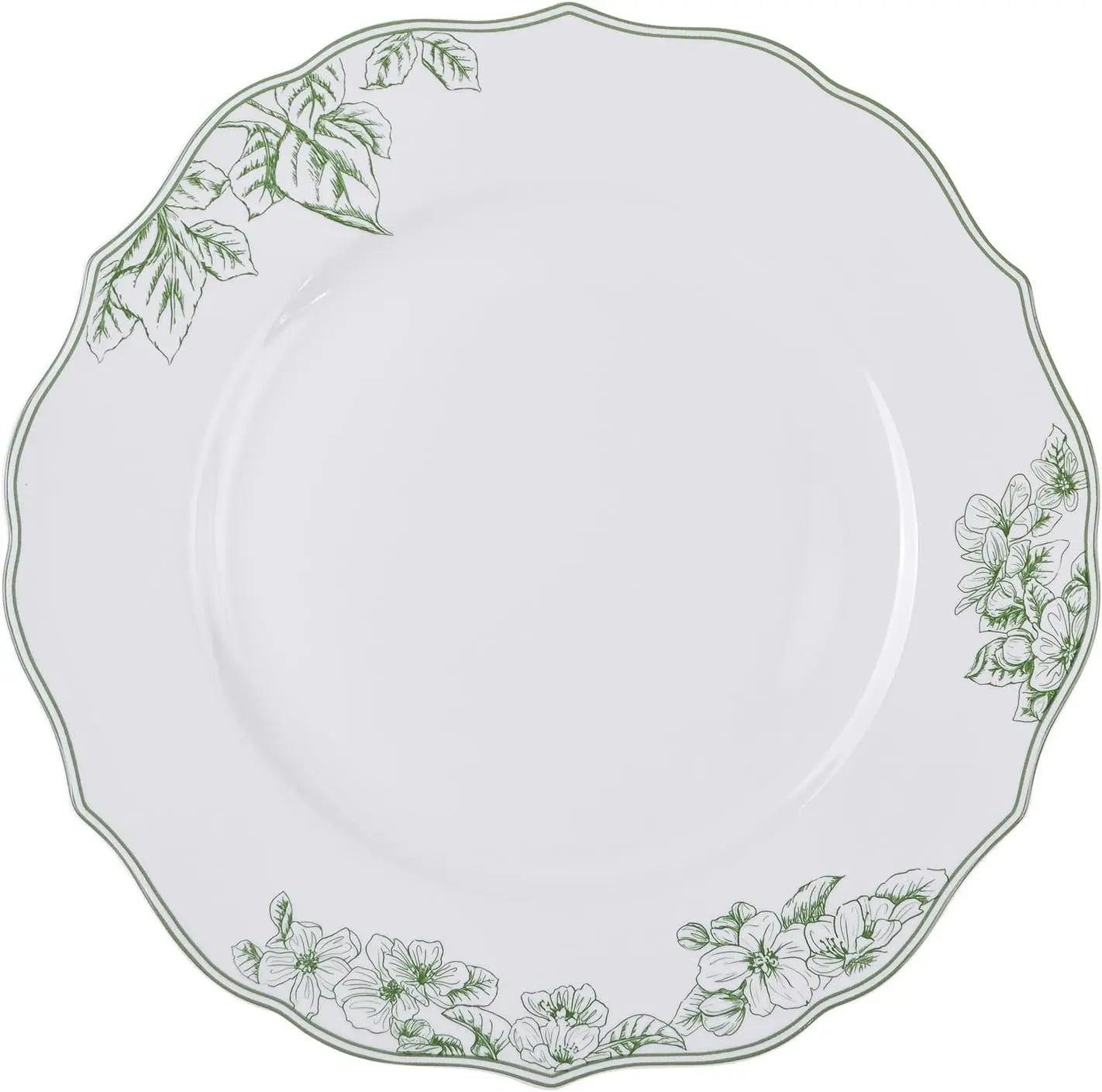 Hudson Valley 12-Piece Porcelain Dinnerware Set - Service for 4, Plate & Bowl Set, White with Green Floral and Fauna Traditional