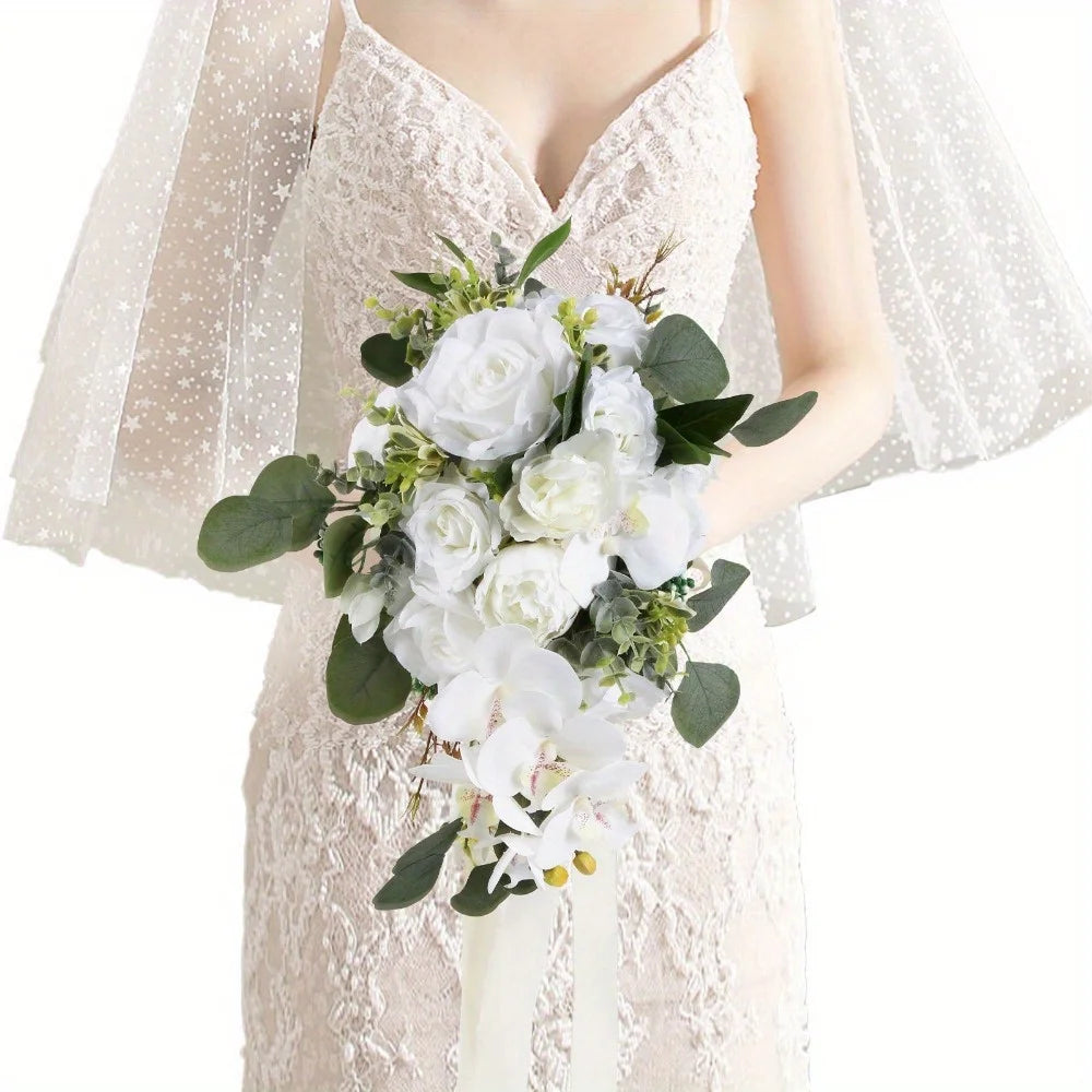 Bridal Bouquet Cascading, Wedding Bouquets for Bride, Bride Bouquets for Wedding Ceremony and Anniversary Artificial