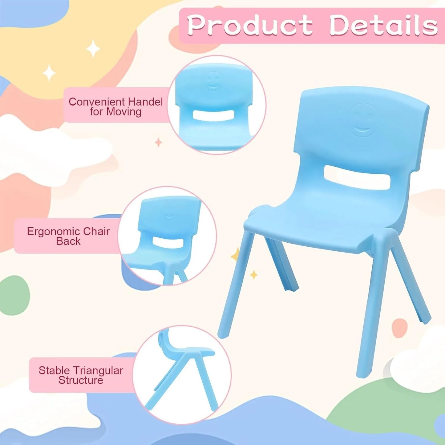 Stackable Stools, 6 Pcs Colorful Plastic Classrooms Chairs for Kids Learning Chairs Indoor Outdoor,Preschool,Daycare Center